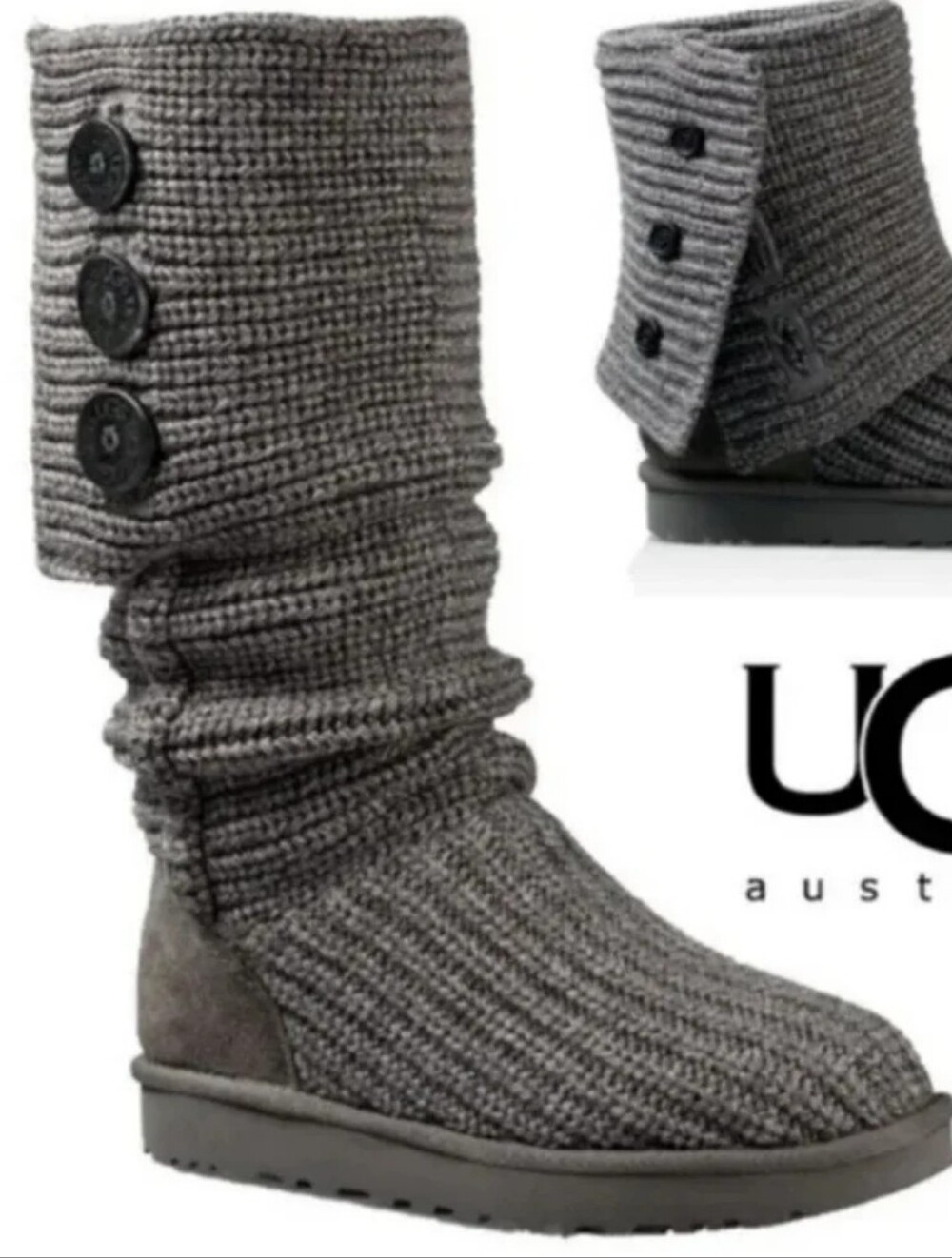 Ugg Classic Cardy Knit Boots in Grey Size 8/39